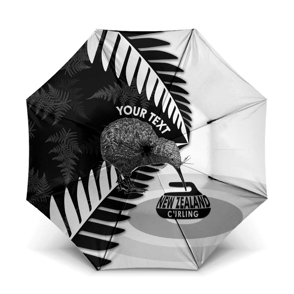 New Zealand Silver Fern Curling Personalised Umbrella Aotearoa Kiwi Ponga Black White Version - Polynesian Pride