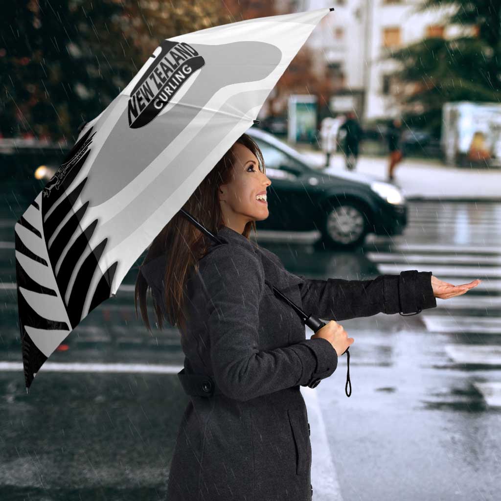 New Zealand Silver Fern Curling Personalised Umbrella Aotearoa Kiwi Ponga Black White Version - Polynesian Pride