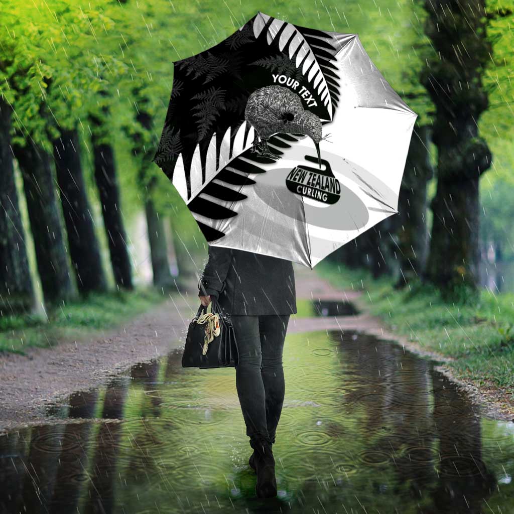 New Zealand Silver Fern Curling Personalised Umbrella Aotearoa Kiwi Ponga Black White Version - Polynesian Pride