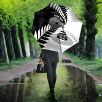 New Zealand Silver Fern Curling Personalised Umbrella Aotearoa Kiwi Ponga Black White Version - Polynesian Pride