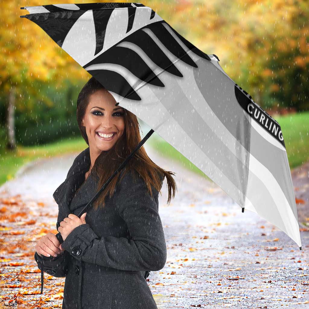 New Zealand Silver Fern Curling Personalised Umbrella Aotearoa Kiwi Ponga Black White Version - Polynesian Pride