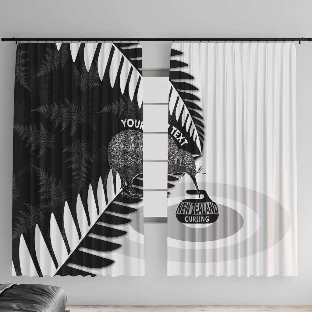 New Zealand Silver Fern Curling Personalised Window Curtain Aotearoa Kiwi Ponga Black White Version - Polynesian Pride
