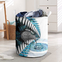 New Zealand Silver Fern Curling Personalised Laundry Basket Aotearoa Kiwi Ponga Paua Shell Version - Polynesian Pride