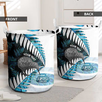 New Zealand Silver Fern Curling Personalised Laundry Basket Aotearoa Kiwi Ponga Paua Shell Version - Polynesian Pride