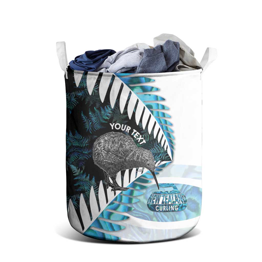 New Zealand Silver Fern Curling Personalised Laundry Basket Aotearoa Kiwi Ponga Paua Shell Version - Polynesian Pride