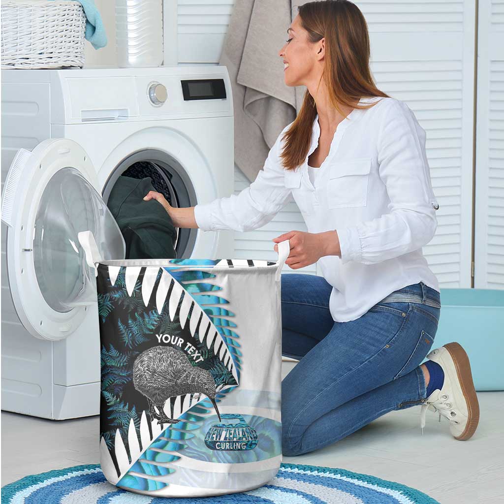 New Zealand Silver Fern Curling Personalised Laundry Basket Aotearoa Kiwi Ponga Paua Shell Version - Polynesian Pride