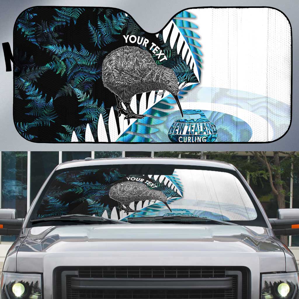 New Zealand Silver Fern Curling Personalised Auto Sun Shade Aotearoa Kiwi Ponga Paua Shell Version - Polynesian Pride