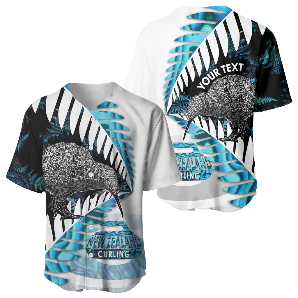 New Zealand Silver Fern Curling Personalised Baseball Jersey Aotearoa Kiwi Ponga Paua Shell Version LT14 - Polynesian Pride