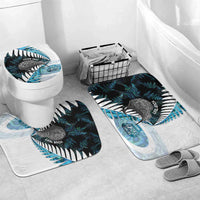 New Zealand Silver Fern Curling Personalised Bathroom Set Aotearoa Kiwi Ponga Paua Shell Version LT14 Mat Set Only (3 pcs) One Size Black - Polynesian Pride