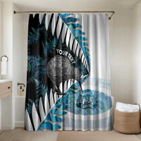 New Zealand Silver Fern Curling Personalised Bathroom Set Aotearoa Kiwi Ponga Paua Shell Version LT14 Shower Curtain Only Black - Polynesian Pride