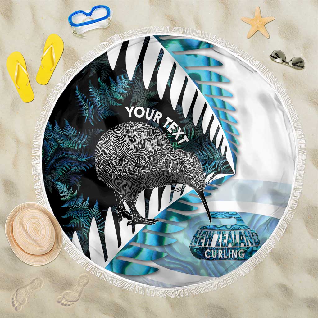 New Zealand Silver Fern Curling Personalised Beach Blanket Aotearoa Kiwi Ponga Paua Shell Version - Polynesian Pride