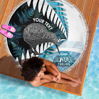 New Zealand Silver Fern Curling Personalised Beach Blanket Aotearoa Kiwi Ponga Paua Shell Version - Polynesian Pride
