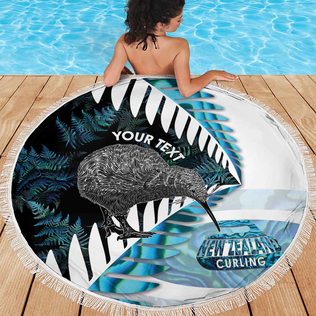 New Zealand Silver Fern Curling Personalised Beach Blanket Aotearoa Kiwi Ponga Paua Shell Version - Polynesian Pride