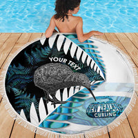 New Zealand Silver Fern Curling Personalised Beach Blanket Aotearoa Kiwi Ponga Paua Shell Version - Polynesian Pride