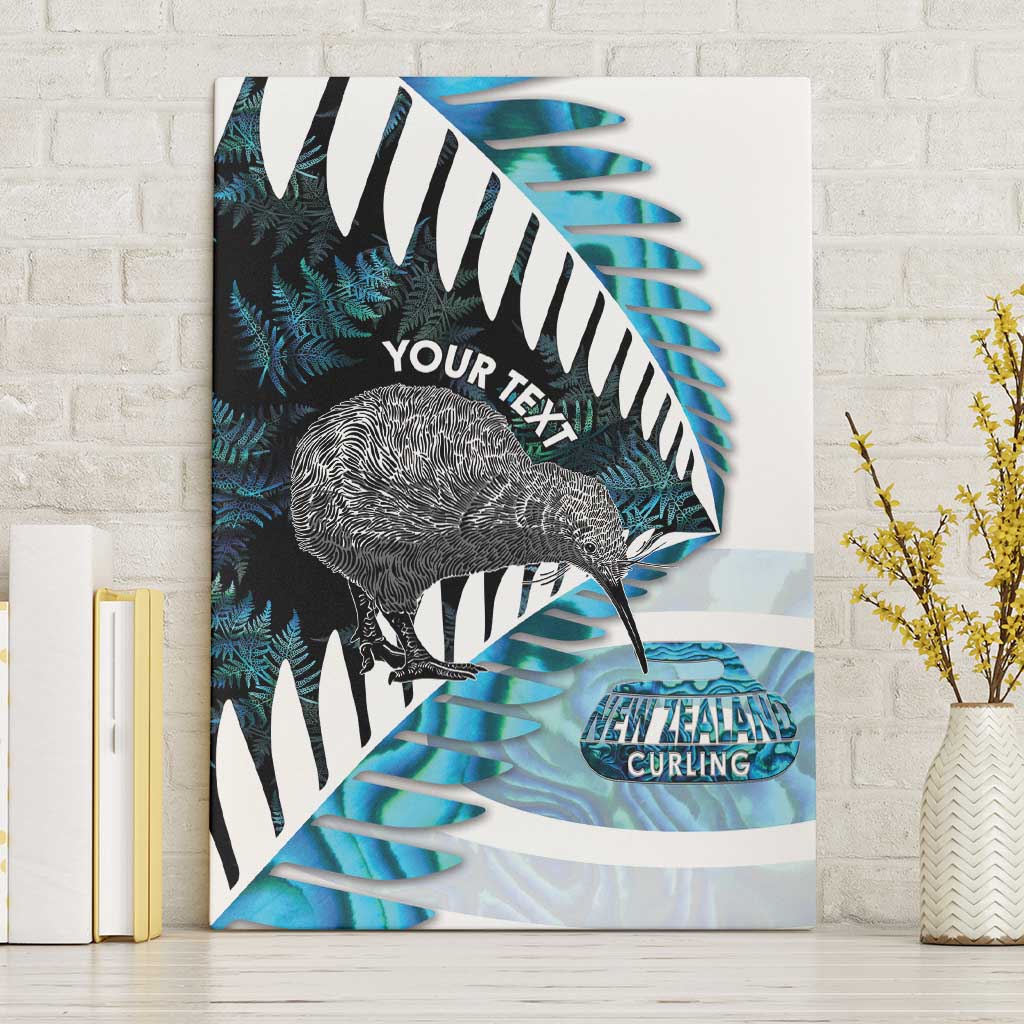 New Zealand Silver Fern Curling Personalised Canvas Wall Art Aotearoa Kiwi Ponga Paua Shell Version LT14 Without Frame Black - Polynesian Pride