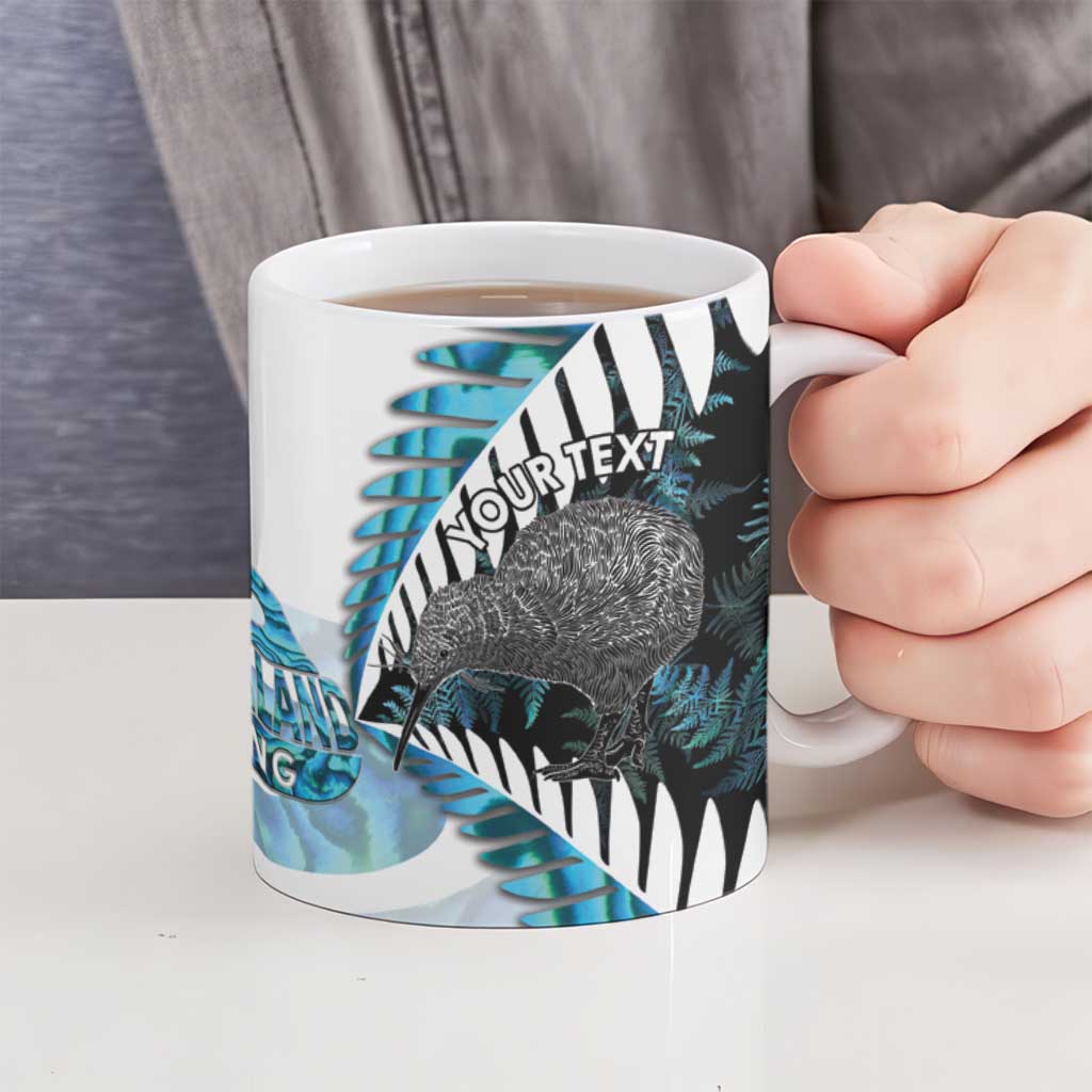 New Zealand Silver Fern Curling Personalised Ceramic Mug Aotearoa Kiwi Ponga Paua Shell Version - Polynesian Pride