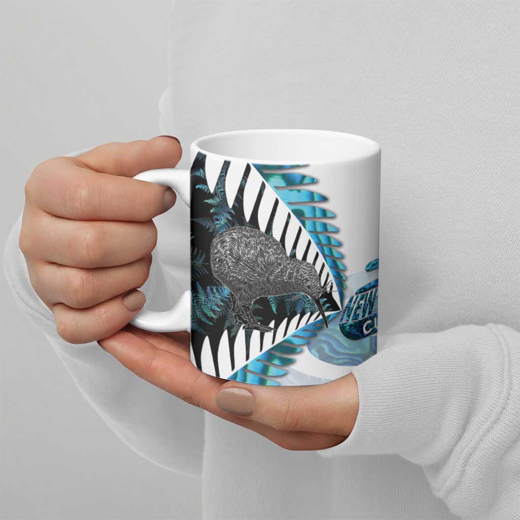 New Zealand Silver Fern Curling Personalised Ceramic Mug Aotearoa Kiwi Ponga Paua Shell Version - Polynesian Pride