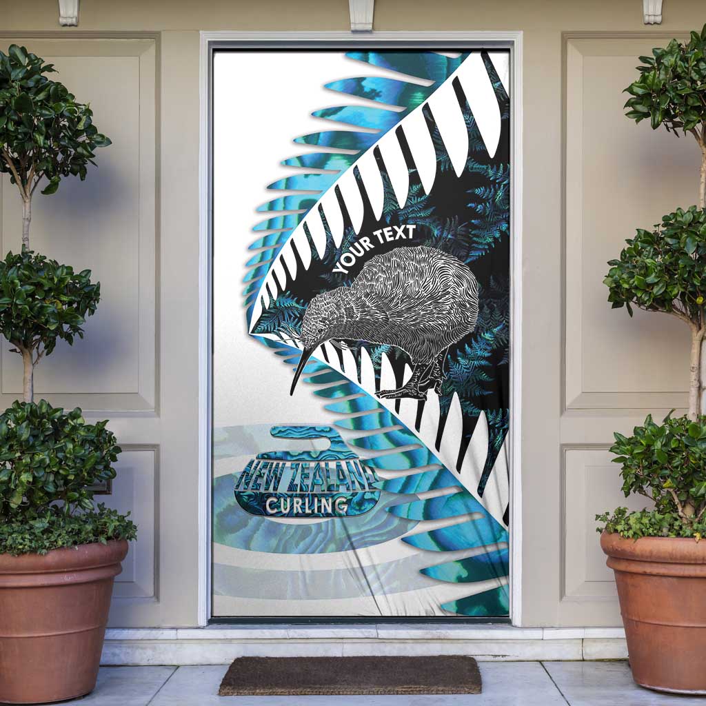 New Zealand Silver Fern Curling Personalised Door Cover Aotearoa Kiwi Ponga Paua Shell Version - Polynesian Pride