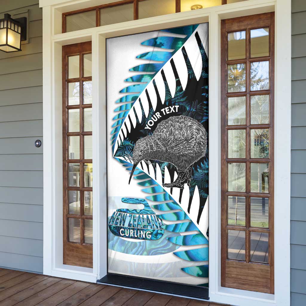 New Zealand Silver Fern Curling Personalised Door Cover Aotearoa Kiwi Ponga Paua Shell Version - Polynesian Pride