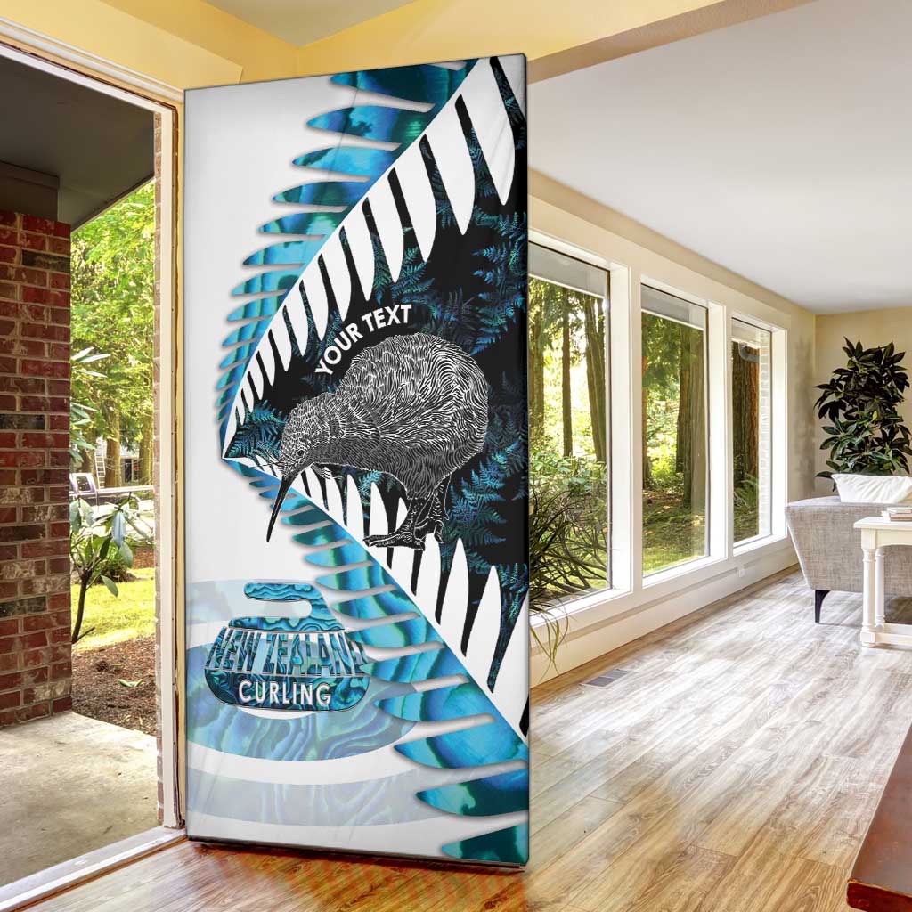 New Zealand Silver Fern Curling Personalised Door Cover Aotearoa Kiwi Ponga Paua Shell Version - Polynesian Pride