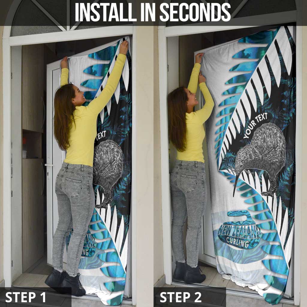 New Zealand Silver Fern Curling Personalised Door Cover Aotearoa Kiwi Ponga Paua Shell Version - Polynesian Pride