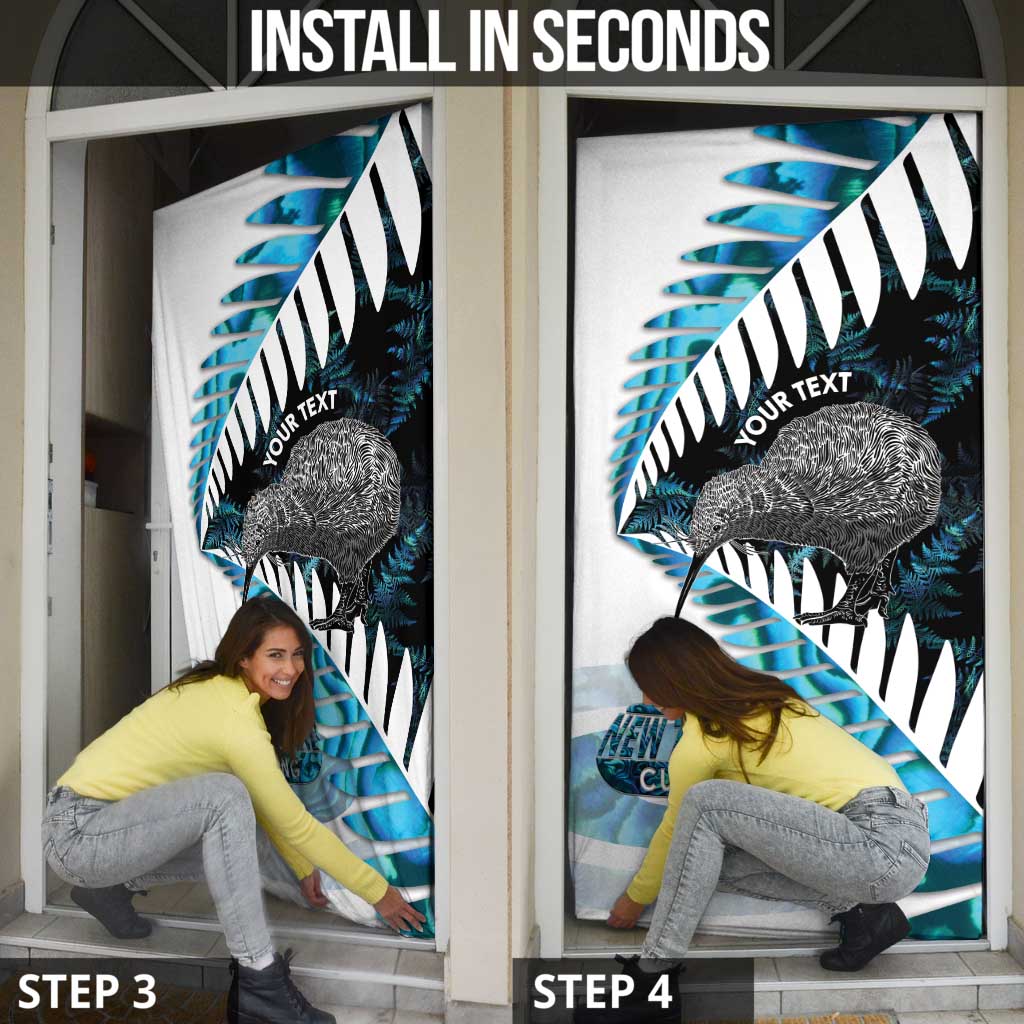 New Zealand Silver Fern Curling Personalised Door Cover Aotearoa Kiwi Ponga Paua Shell Version - Polynesian Pride