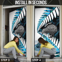 New Zealand Silver Fern Curling Personalised Door Cover Aotearoa Kiwi Ponga Paua Shell Version - Polynesian Pride