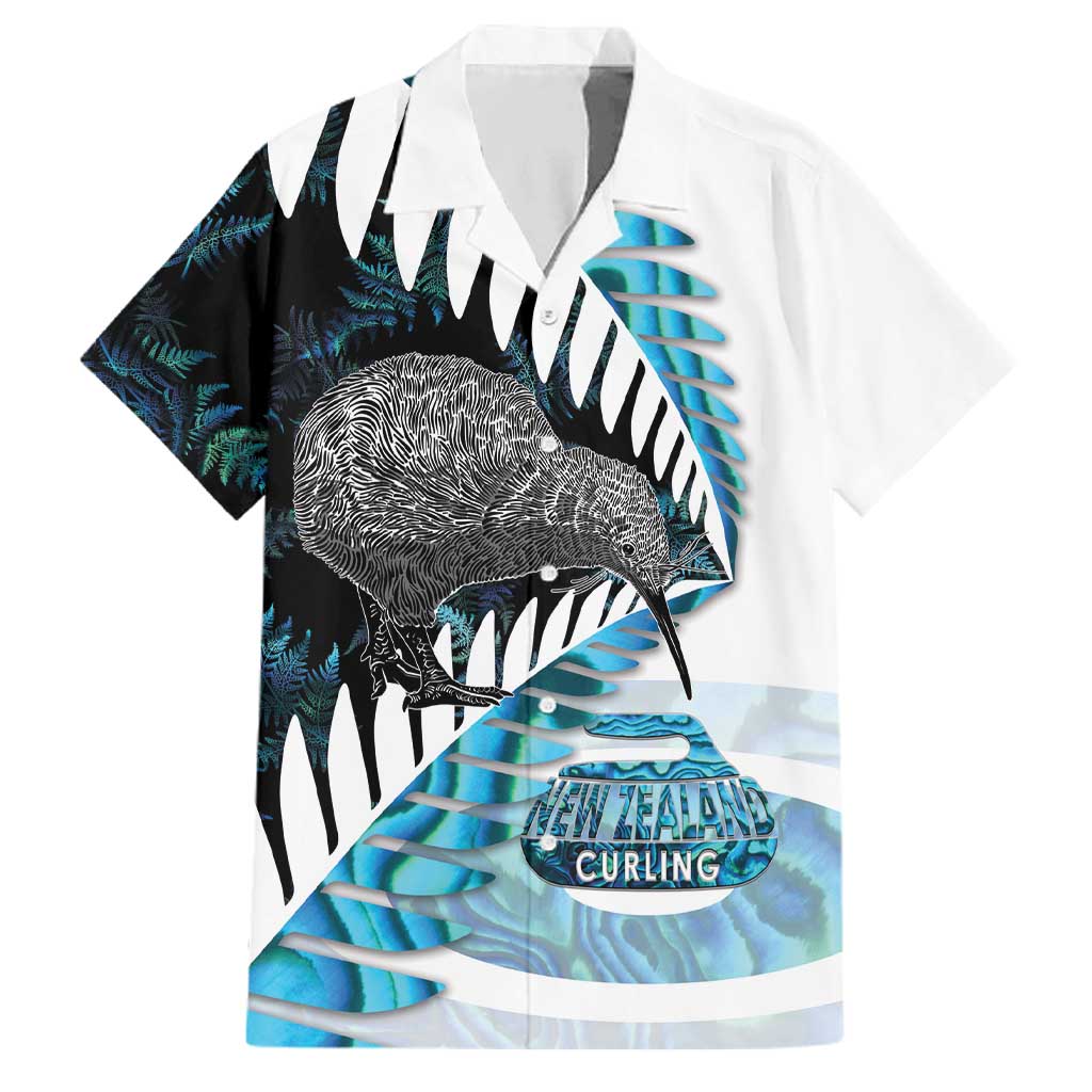 New Zealand Silver Fern Curling Personalised Family Matching Off The Shoulder Long Sleeve Dress and Hawaiian Shirt Aotearoa Kiwi Ponga Paua Shell Version LT14 Dad's Shirt - Short Sleeve Black - Polynesian Pride