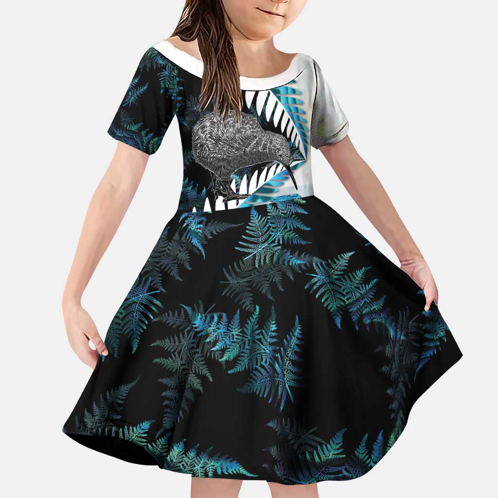 New Zealand Silver Fern Curling Personalised Family Matching Puletasi and Hawaiian Shirt Aotearoa Kiwi Ponga Paua Shell Version - Polynesian Pride