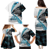 New Zealand Silver Fern Curling Personalised Family Matching Puletasi and Hawaiian Shirt Aotearoa Kiwi Ponga Paua Shell Version - Polynesian Pride