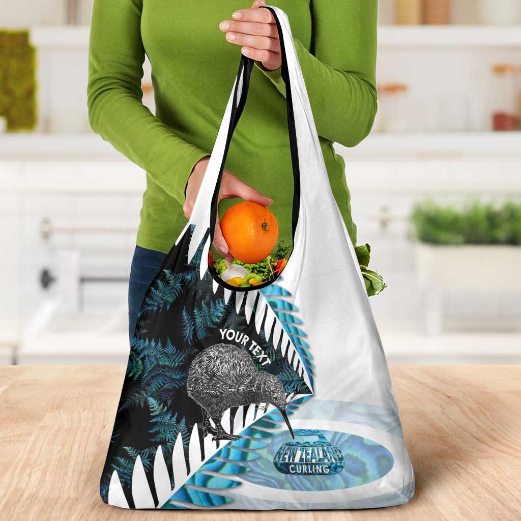New Zealand Silver Fern Curling Personalised Grocery Bag Aotearoa Kiwi Ponga Paua Shell Version - Polynesian Pride