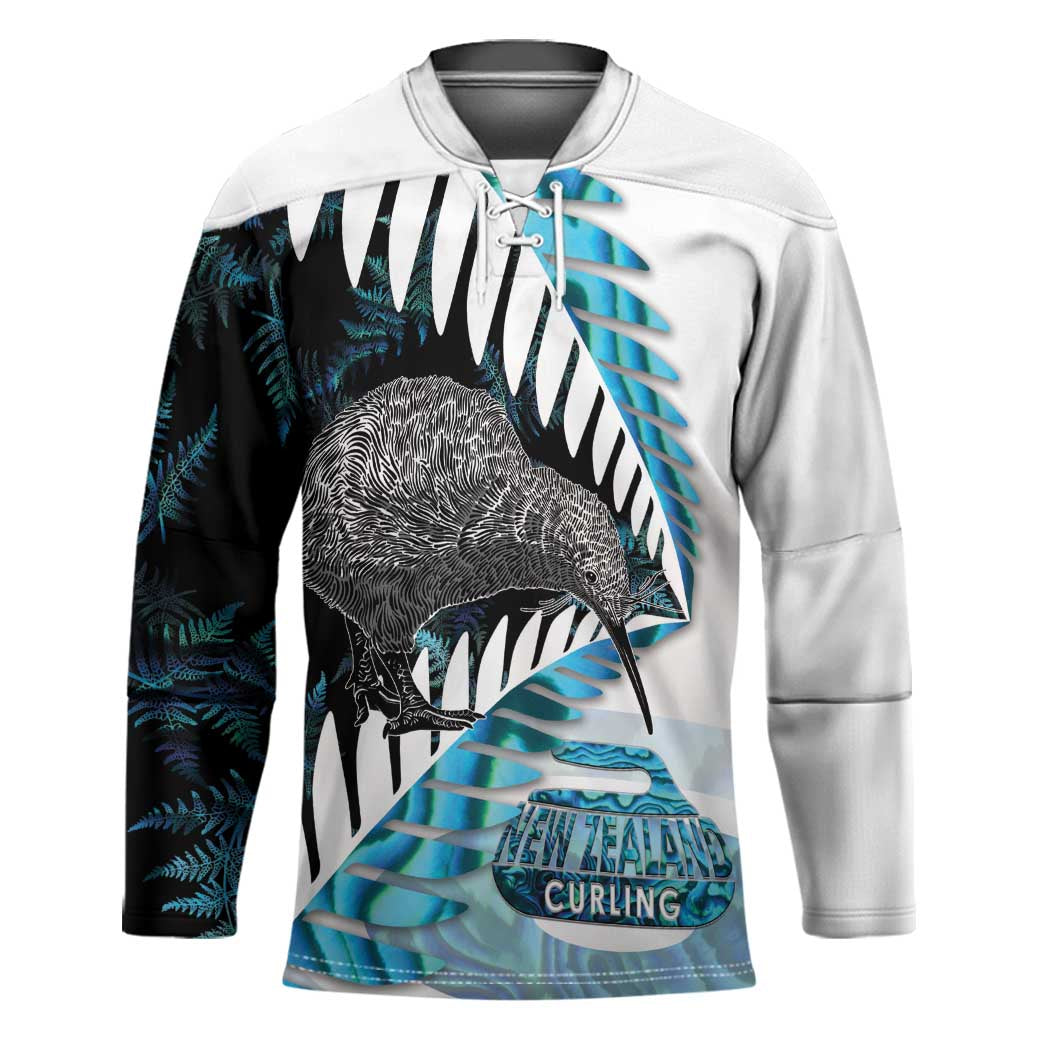 New Zealand Silver Fern Curling Personalised Hockey Jersey Aotearoa Kiwi Ponga Paua Shell Version LT14 Unisex Black - Polynesian Pride