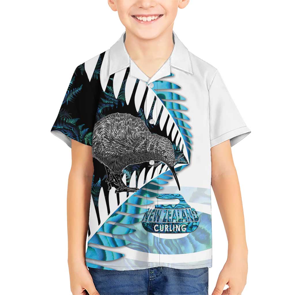 New Zealand Silver Fern Curling Personalised Kid Hawaiian Shirt Aotearoa Kiwi Ponga Paua Shell Version - Polynesian Pride