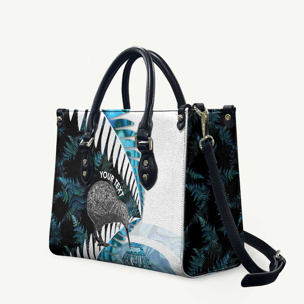 New Zealand Silver Fern Curling Personalised Leather Bag Aotearoa Kiwi Ponga Paua Shell Version - Polynesian Pride