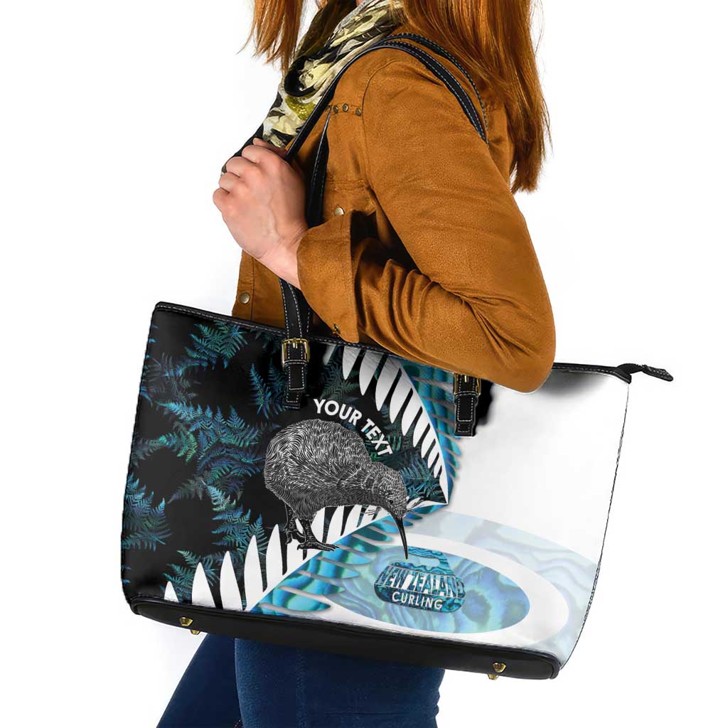 New Zealand Silver Fern Curling Personalised Leather Tote Bag Aotearoa Kiwi Ponga Paua Shell Version - Polynesian Pride