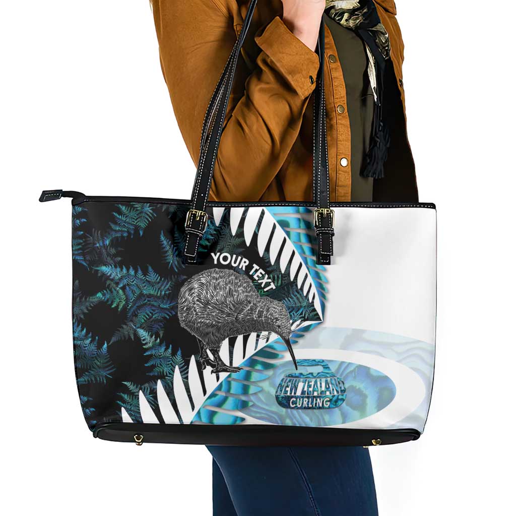 New Zealand Silver Fern Curling Personalised Leather Tote Bag Aotearoa Kiwi Ponga Paua Shell Version - Polynesian Pride