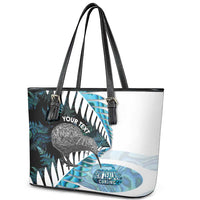 New Zealand Silver Fern Curling Personalised Leather Tote Bag Aotearoa Kiwi Ponga Paua Shell Version - Polynesian Pride