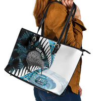 New Zealand Silver Fern Curling Personalised Leather Tote Bag Aotearoa Kiwi Ponga Paua Shell Version - Polynesian Pride