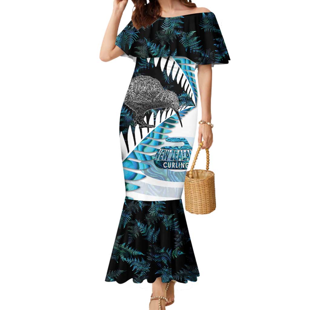 New Zealand Silver Fern Curling Personalised Mermaid Dress Aotearoa Kiwi Ponga Paua Shell Version - Polynesian Pride