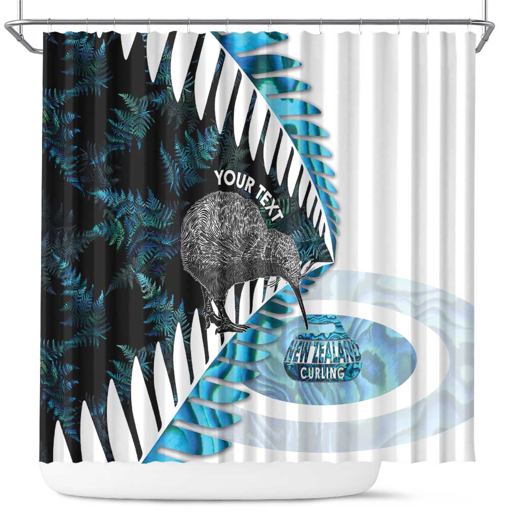 New Zealand Silver Fern Curling Personalised Shower Curtain Aotearoa Kiwi Ponga Paua Shell Version - Polynesian Pride