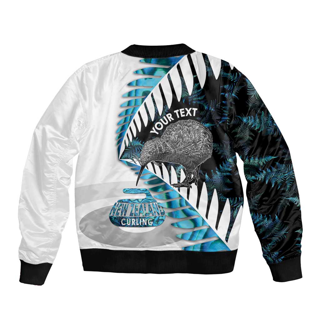 New Zealand Silver Fern Curling Personalised Sleeve Zip Bomber Jacket Aotearoa Kiwi Ponga Paua Shell Version LT14 - Polynesian Pride