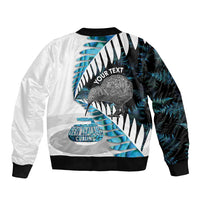 New Zealand Silver Fern Curling Personalised Sleeve Zip Bomber Jacket Aotearoa Kiwi Ponga Paua Shell Version LT14 - Polynesian Pride