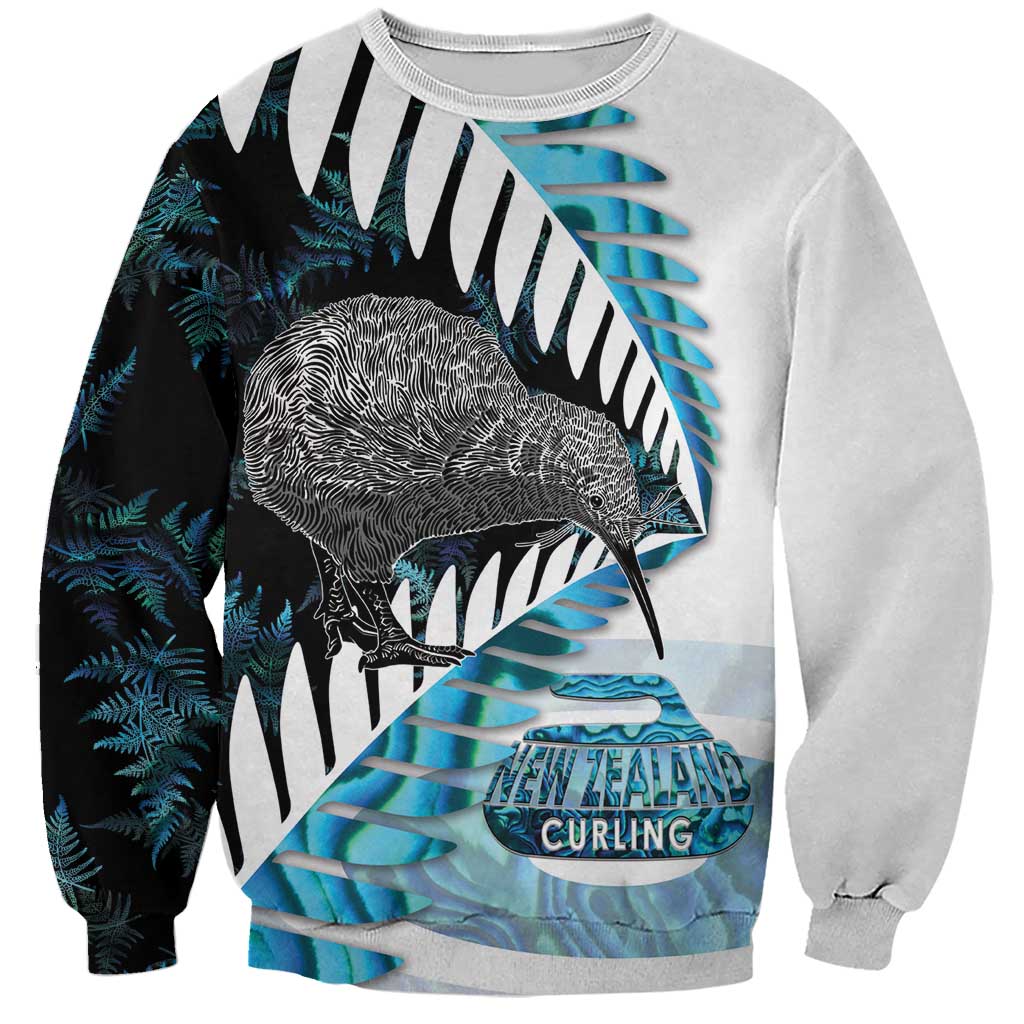 New Zealand Silver Fern Curling Personalised Sweatshirt Aotearoa Kiwi Ponga Paua Shell Version LT14 Unisex Black - Polynesian Pride