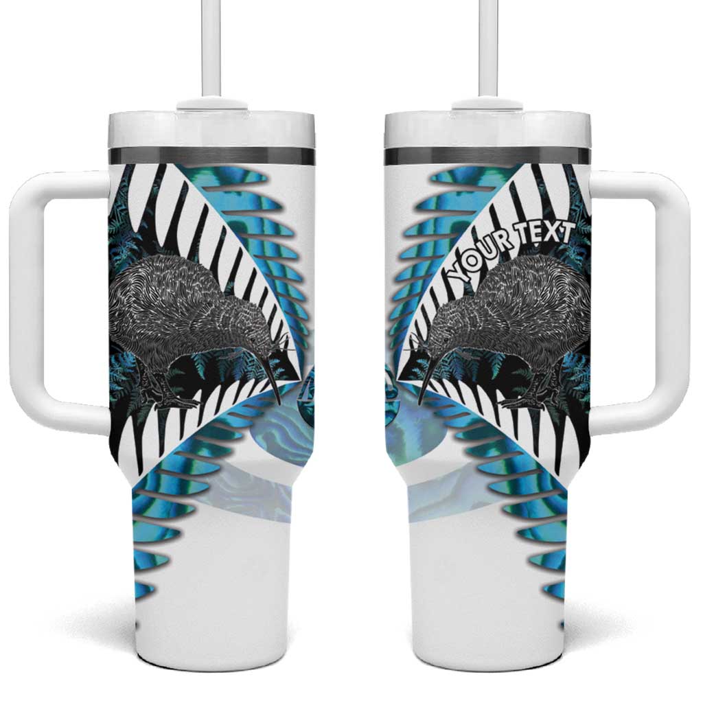 New Zealand Silver Fern Curling Personalised Tumbler With Handle Aotearoa Kiwi Ponga Paua Shell Version - Polynesian Pride