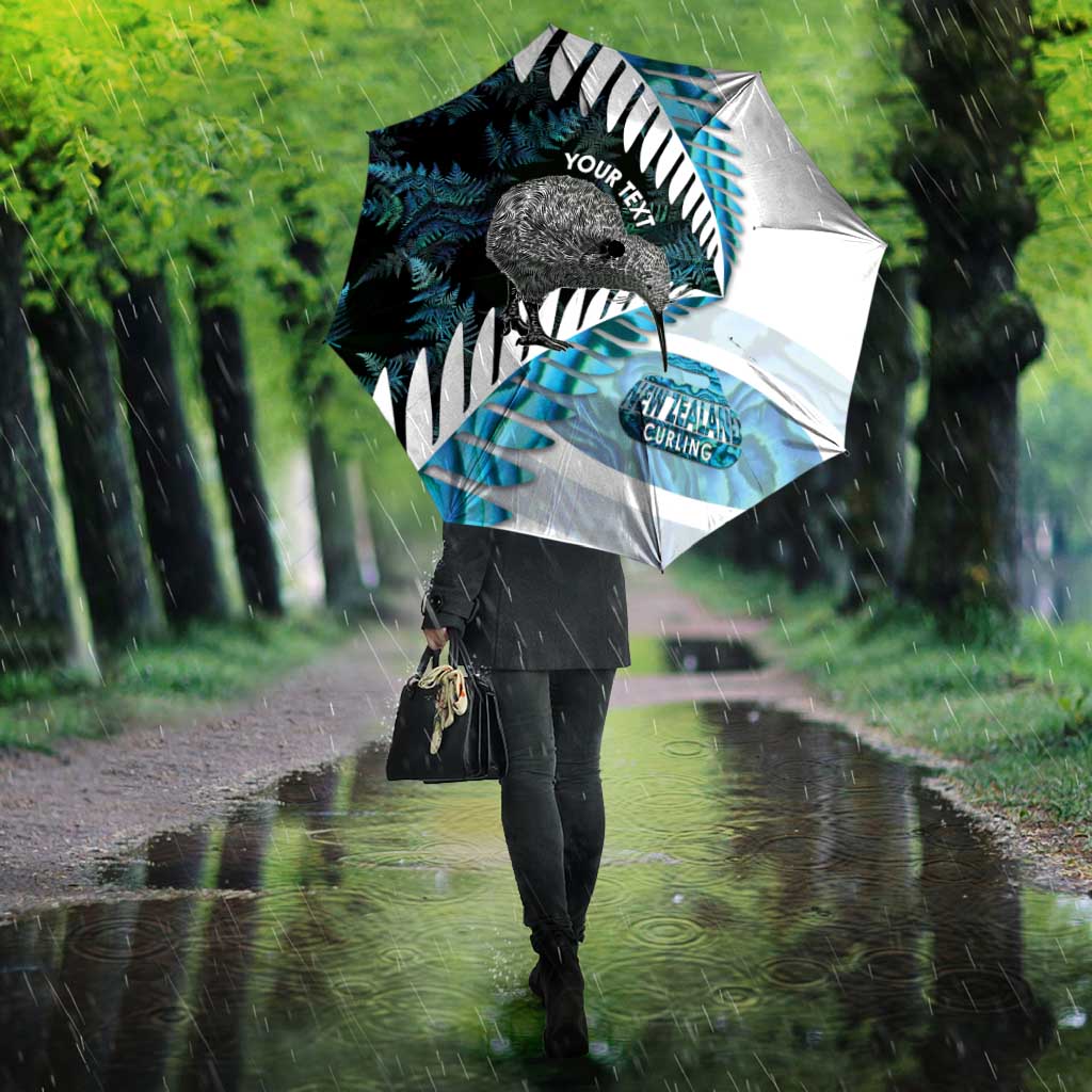 New Zealand Silver Fern Curling Personalised Umbrella Aotearoa Kiwi Ponga Paua Shell Version - Polynesian Pride