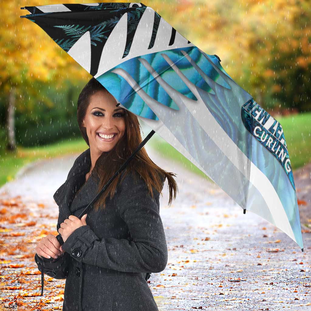 New Zealand Silver Fern Curling Personalised Umbrella Aotearoa Kiwi Ponga Paua Shell Version - Polynesian Pride