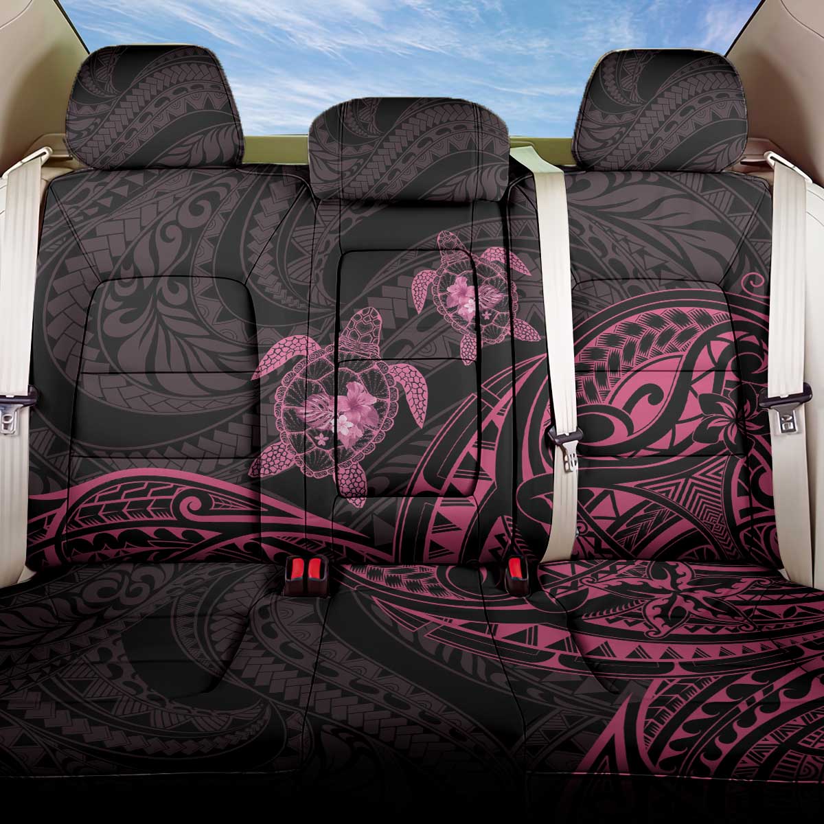 Pink Black Polynesia Floral Sea Turtle Back Car Seat Cover LT14 One Size Black - Polynesian Pride