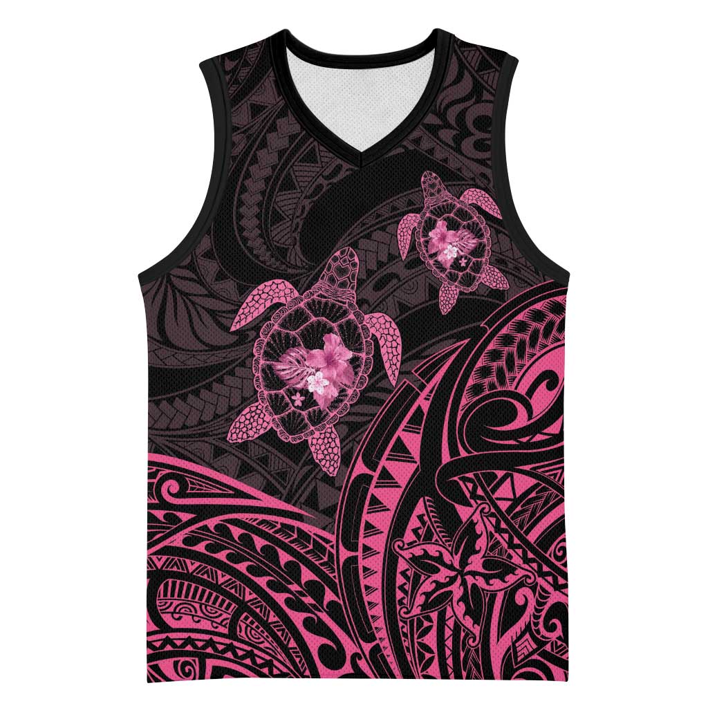 Pink Black Polynesia Floral Sea Turtle Basketball Jersey - Polynesian Pride