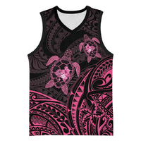 Pink Black Polynesia Floral Sea Turtle Basketball Jersey - Polynesian Pride