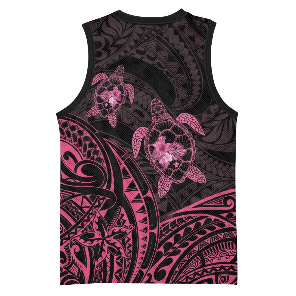 Pink Black Polynesia Floral Sea Turtle Basketball Jersey - Polynesian Pride
